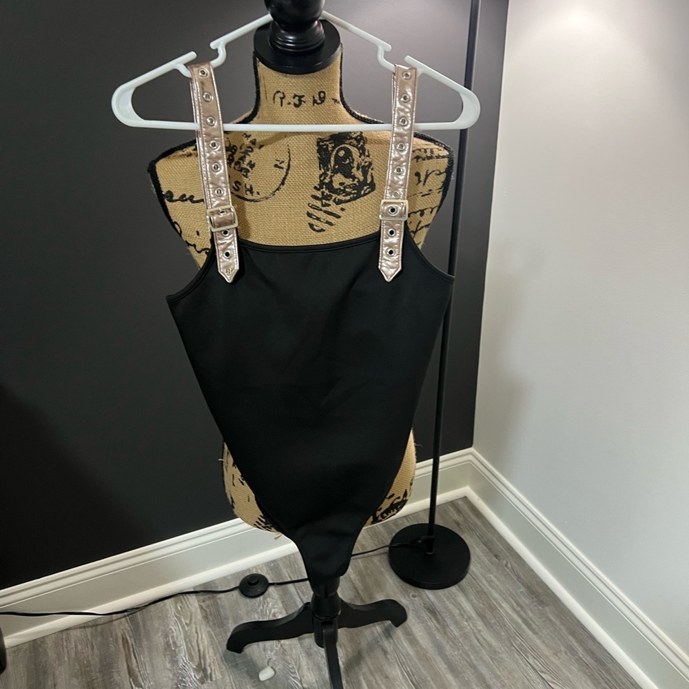 Stud-Embellished Strap Black Bodysuit